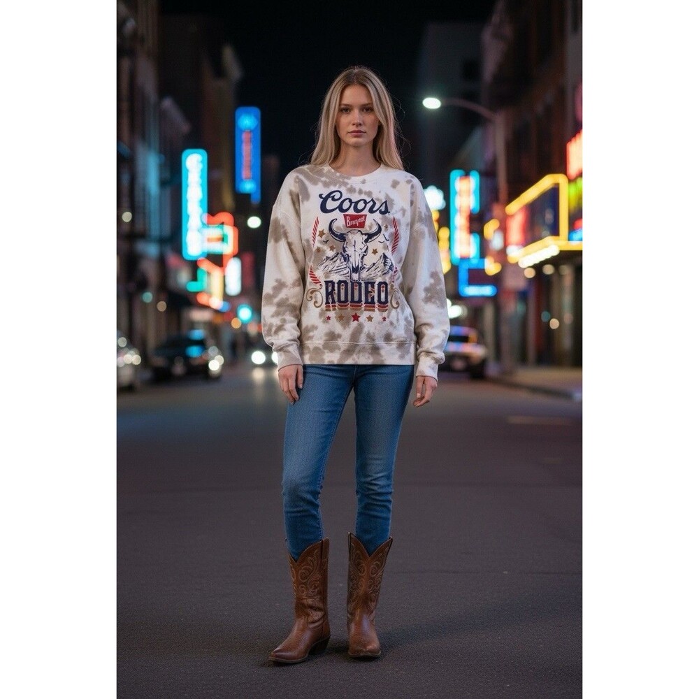 Coors Banquet Rodeo Sweatshirt Womens White Black Red Long Sleeve Fleece M